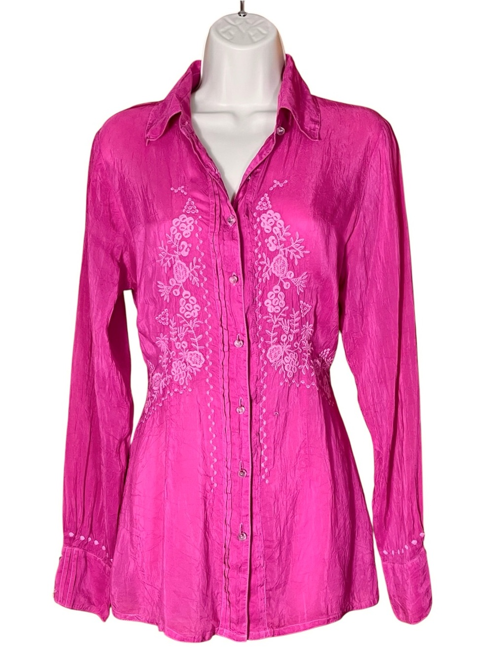 Vintage Johnny Was Embroidered Button Down Top Shirt S Floral Boho y2k Western